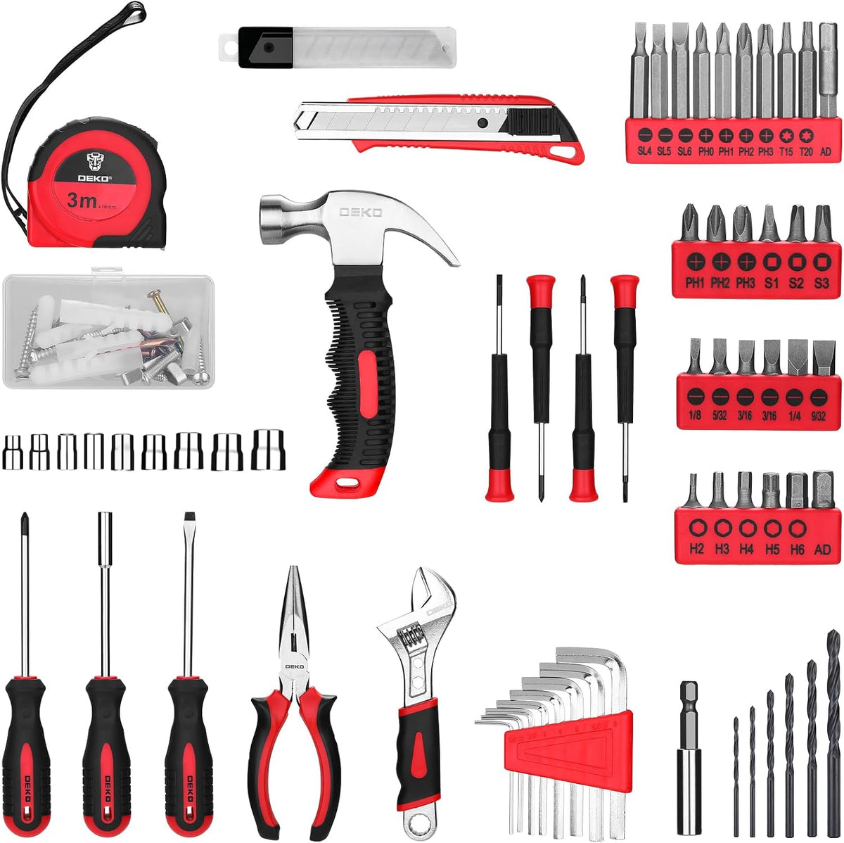 DEKOPRO 126-Piece Cordless Drill and Hand Tool Set – Red – product detail