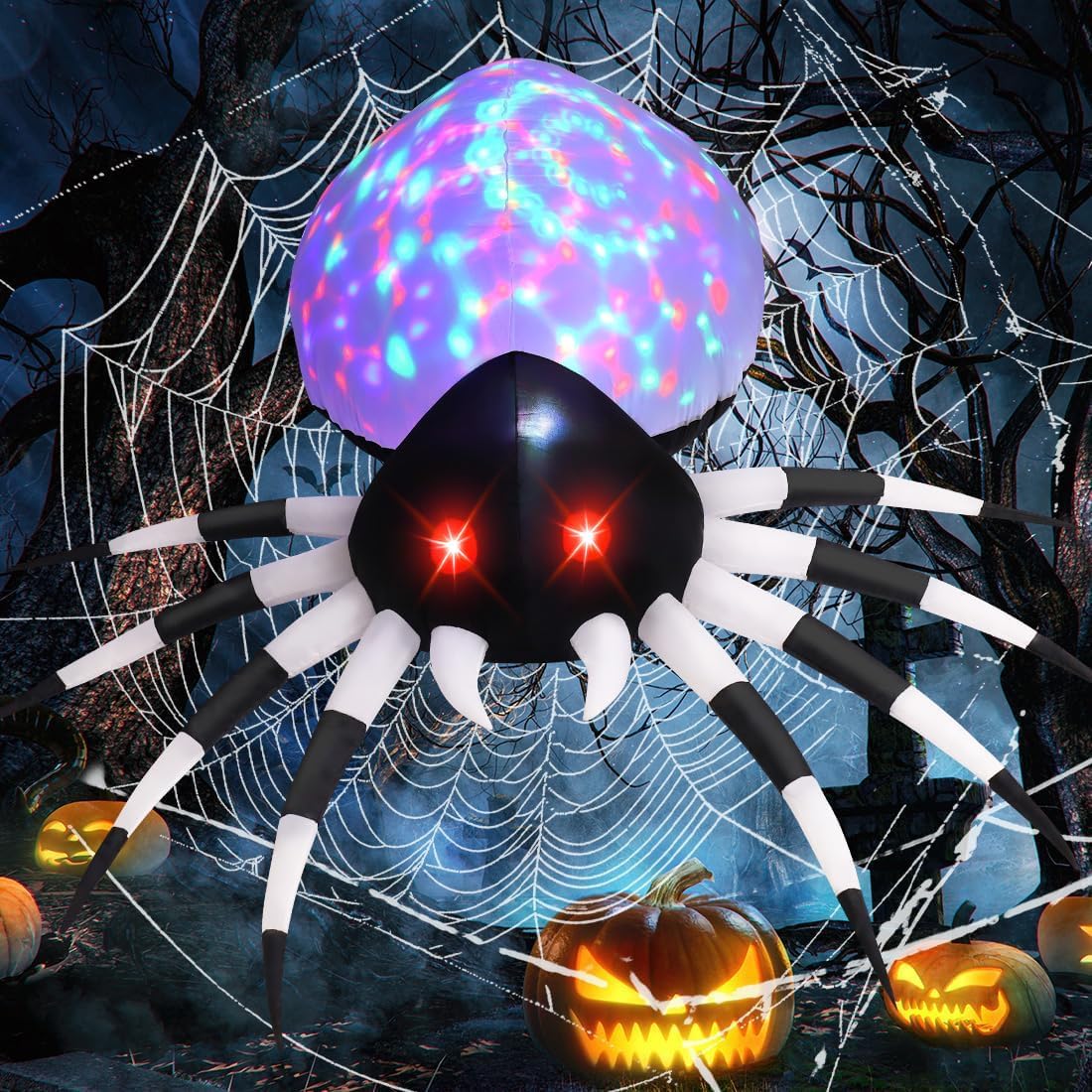 GOOSH Lighted Halloween Inflatable Spiders – 5 ft Purple, 5 ft Red or 6 ft Spider