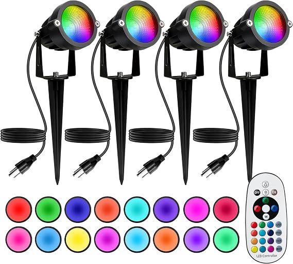 BeeLinks 4-Pack RGBW LED Outdoor Spotlights – rgb and warm white 4pcs