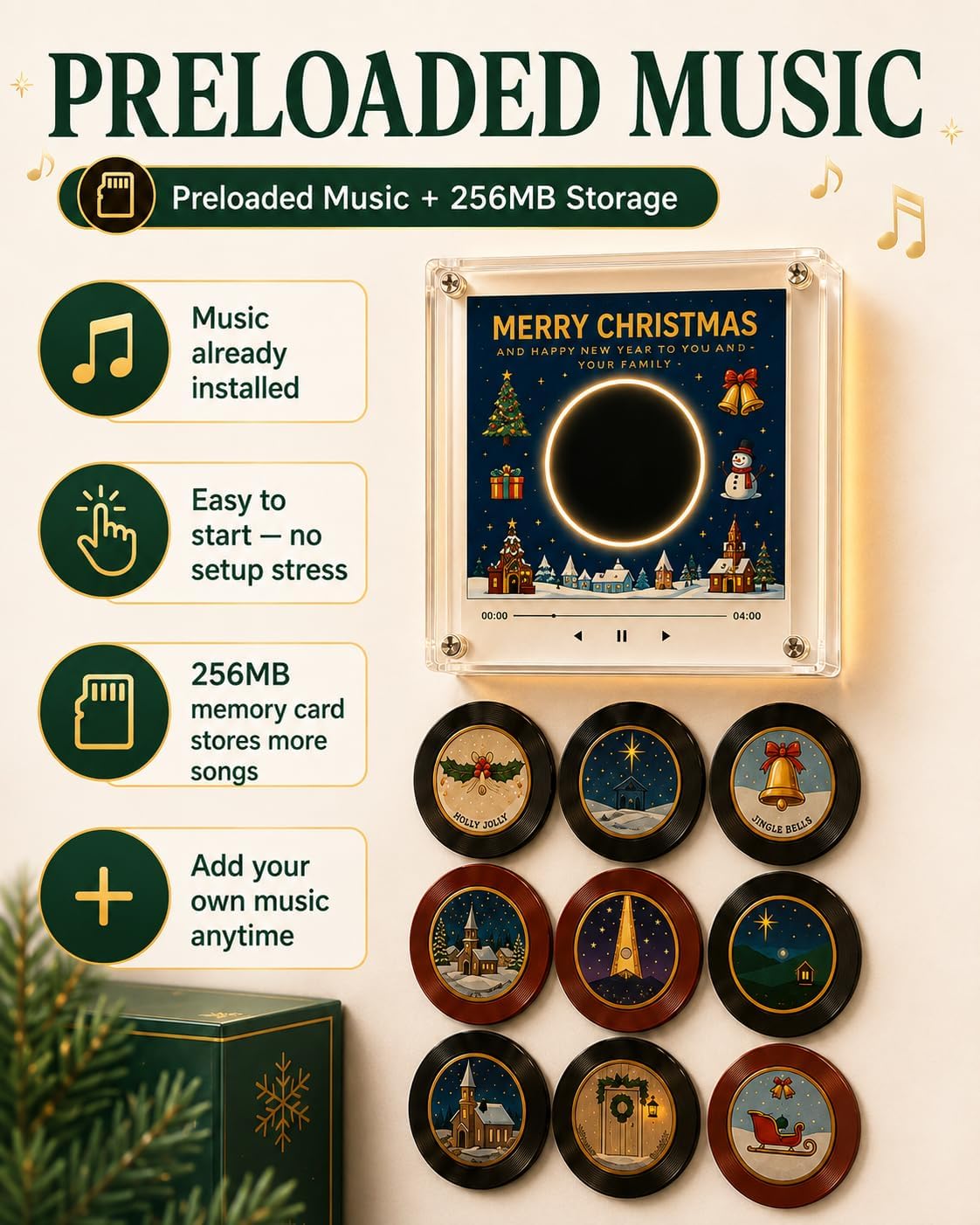 Christmas Vinyl Player Fridge Record NFC Magnetic Music Box Set · 2
