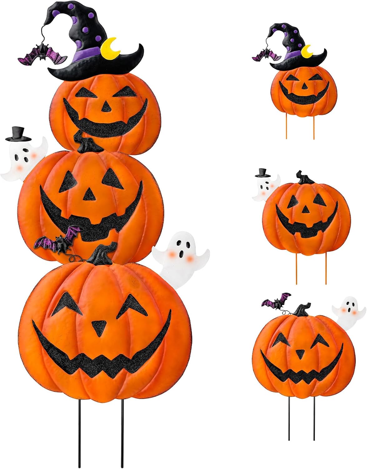 Beterzack Stackable Metal Pumpkin Yard Stakes – 1 or 2 Sets