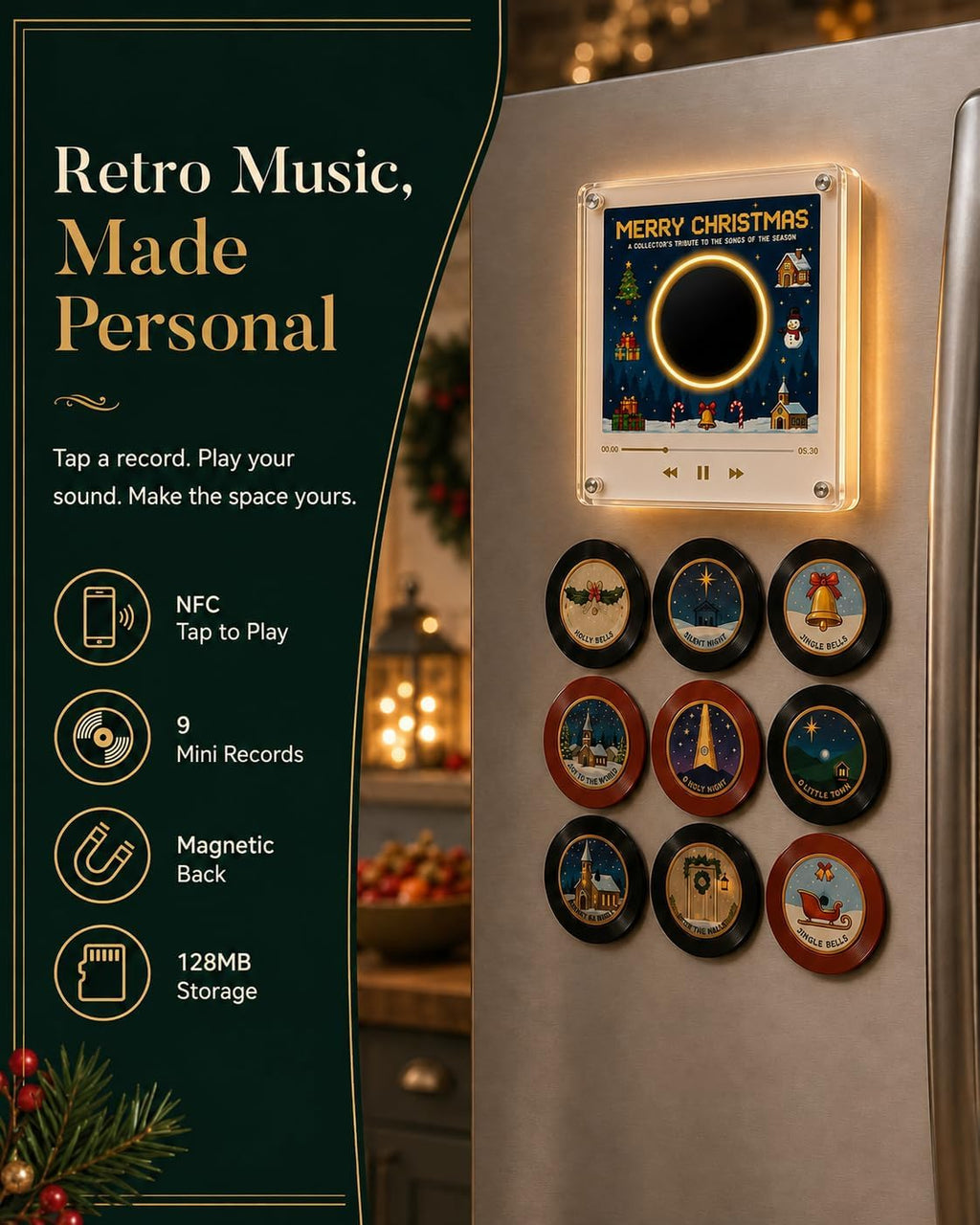 Christmas Vinyl Player Fridge Record NFC Magnetic Music Box Set · 8