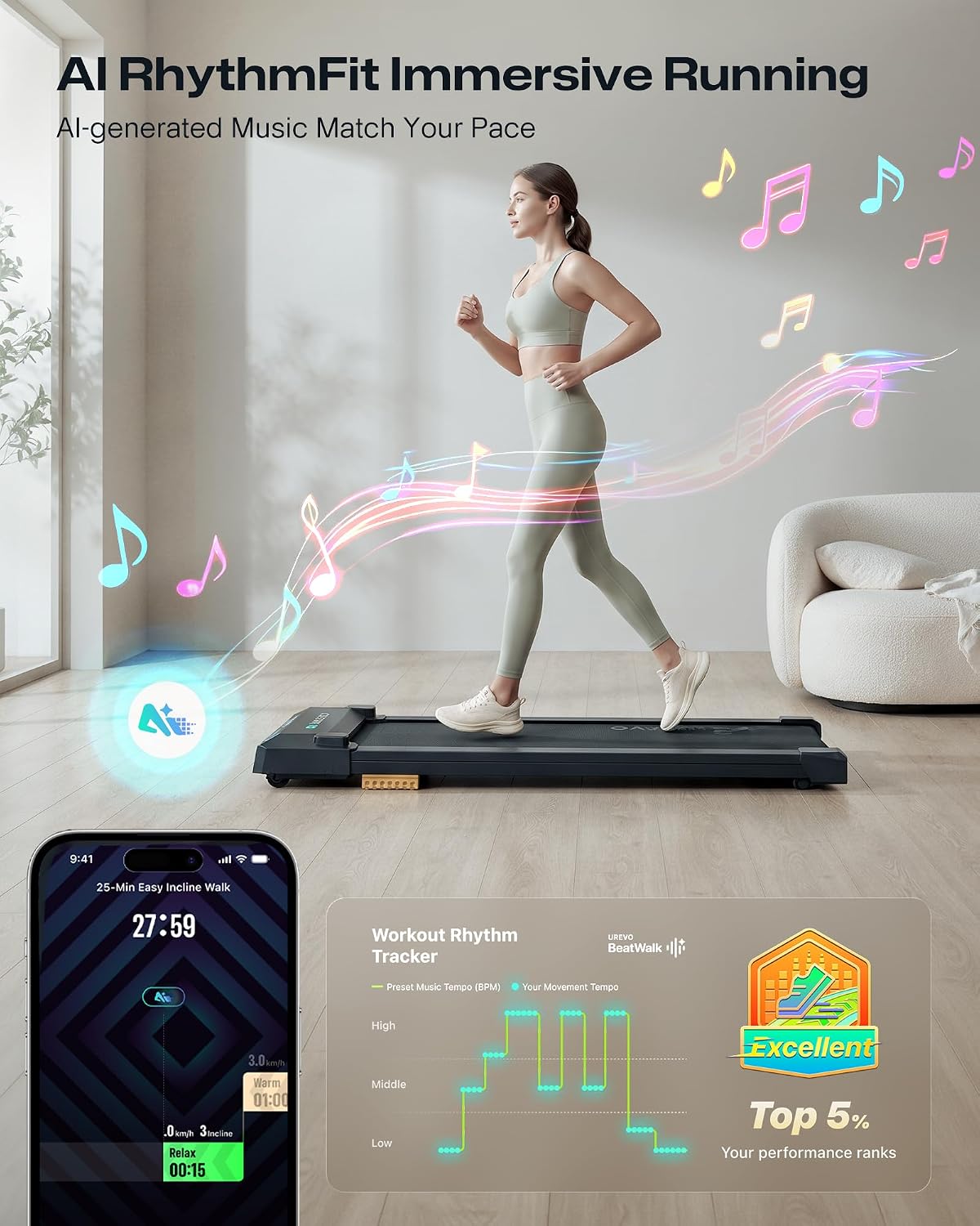 UREVO URTM025 Under-Desk Walking Treadmill – Black – product detail