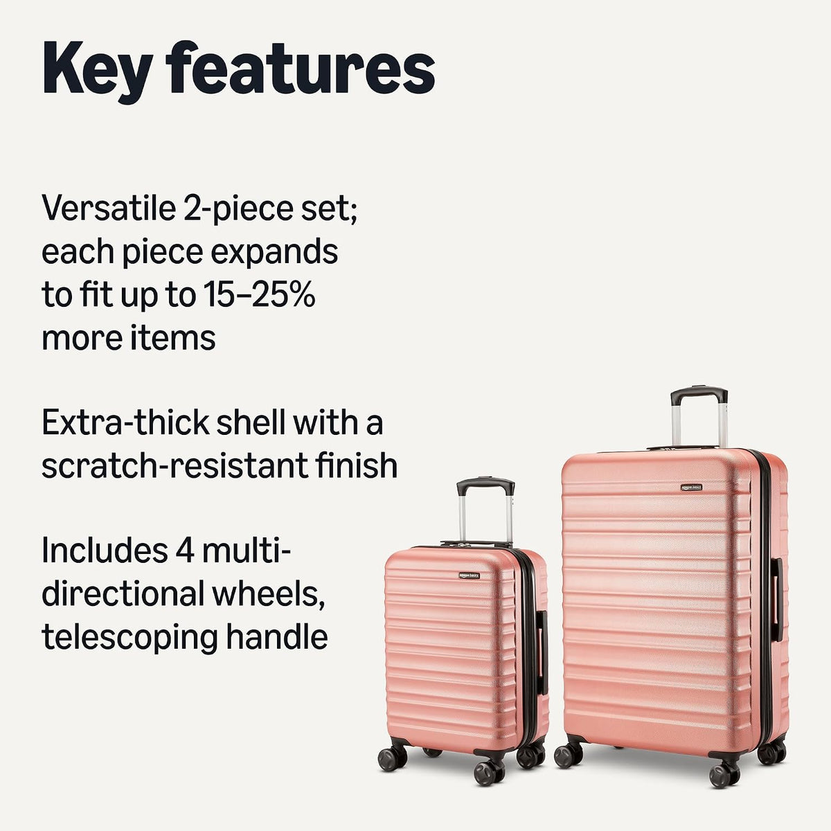 Amazon Basics LN20164-20-24-28-RG Hardside Luggage Set – 2-Piece Set, Rose Gold – Rose Gold / 2-Piece Set – product detail