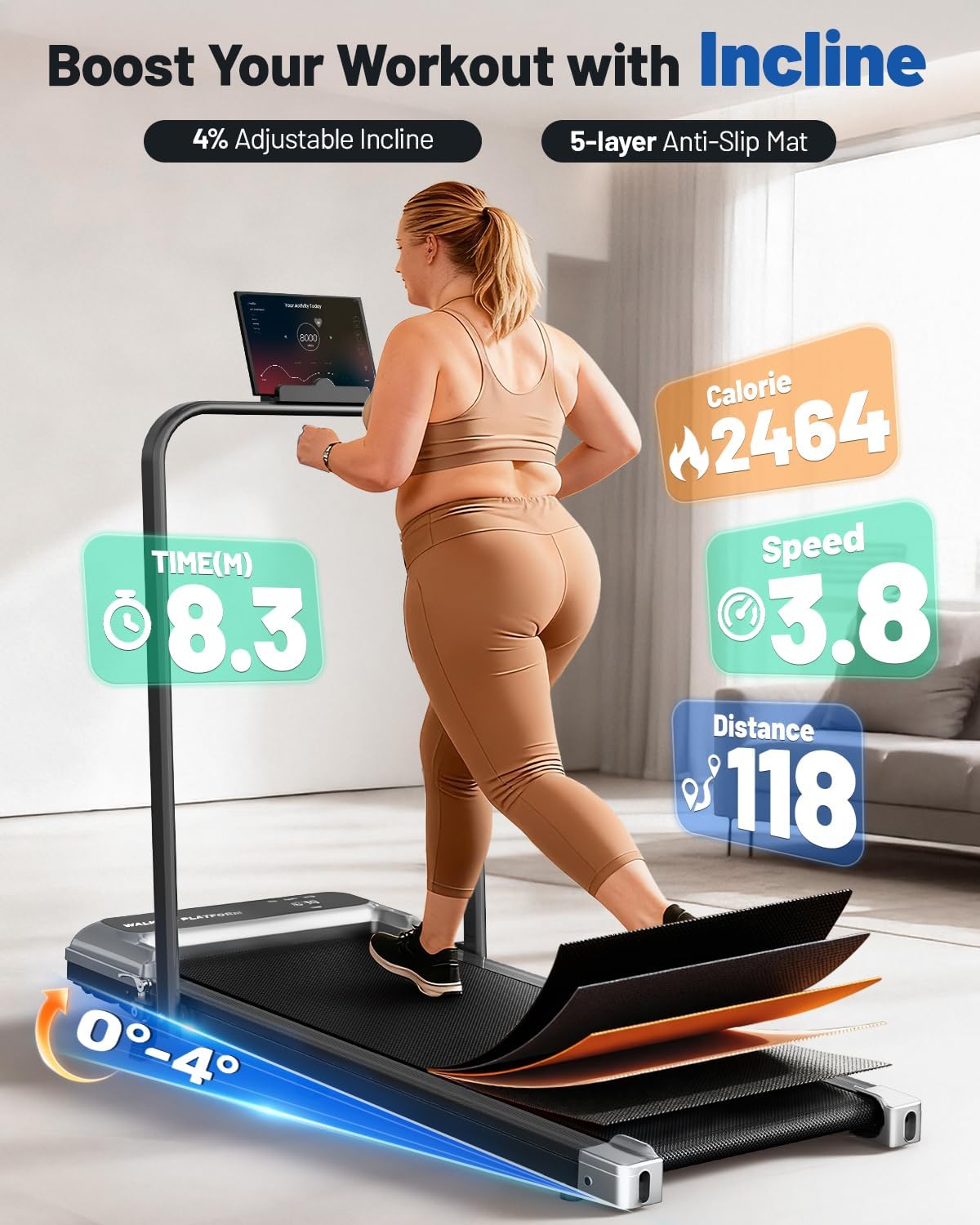 Viamotion Incline Walking pad Walking Treadmill – Silver – product detail