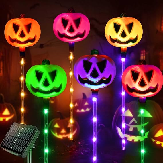 Homeleo HLD578 6-Pack Color-Changing Solar Pumpkin Path Lights – Multicolor Pumpkin