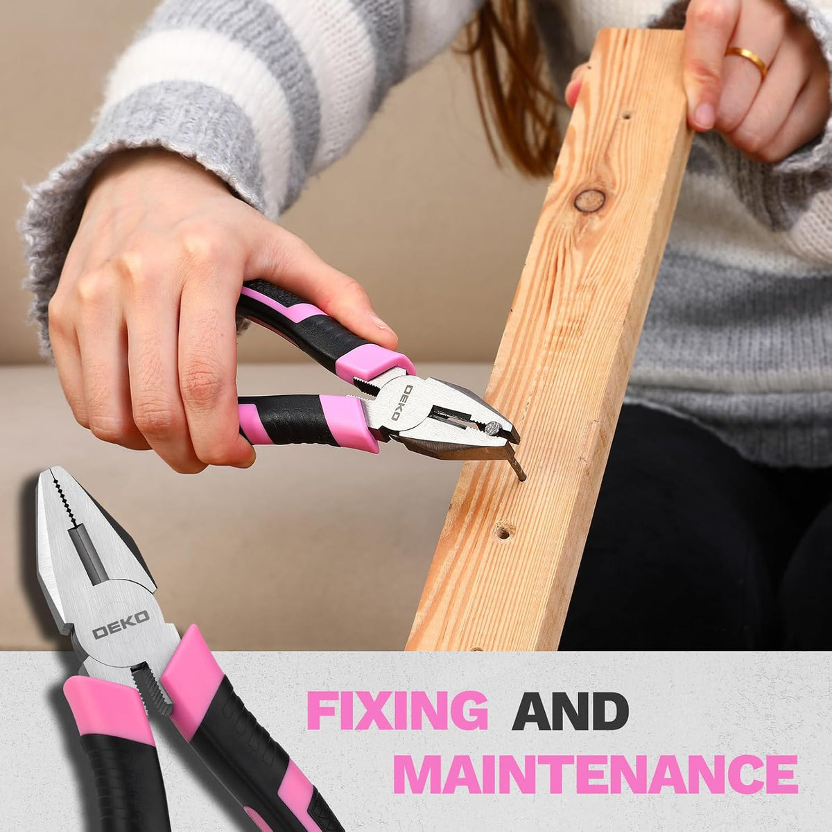 DEKOPRO DKMHTK086BMC-Pink 86-Piece Household Hand Tool Kit – Pink – product detail