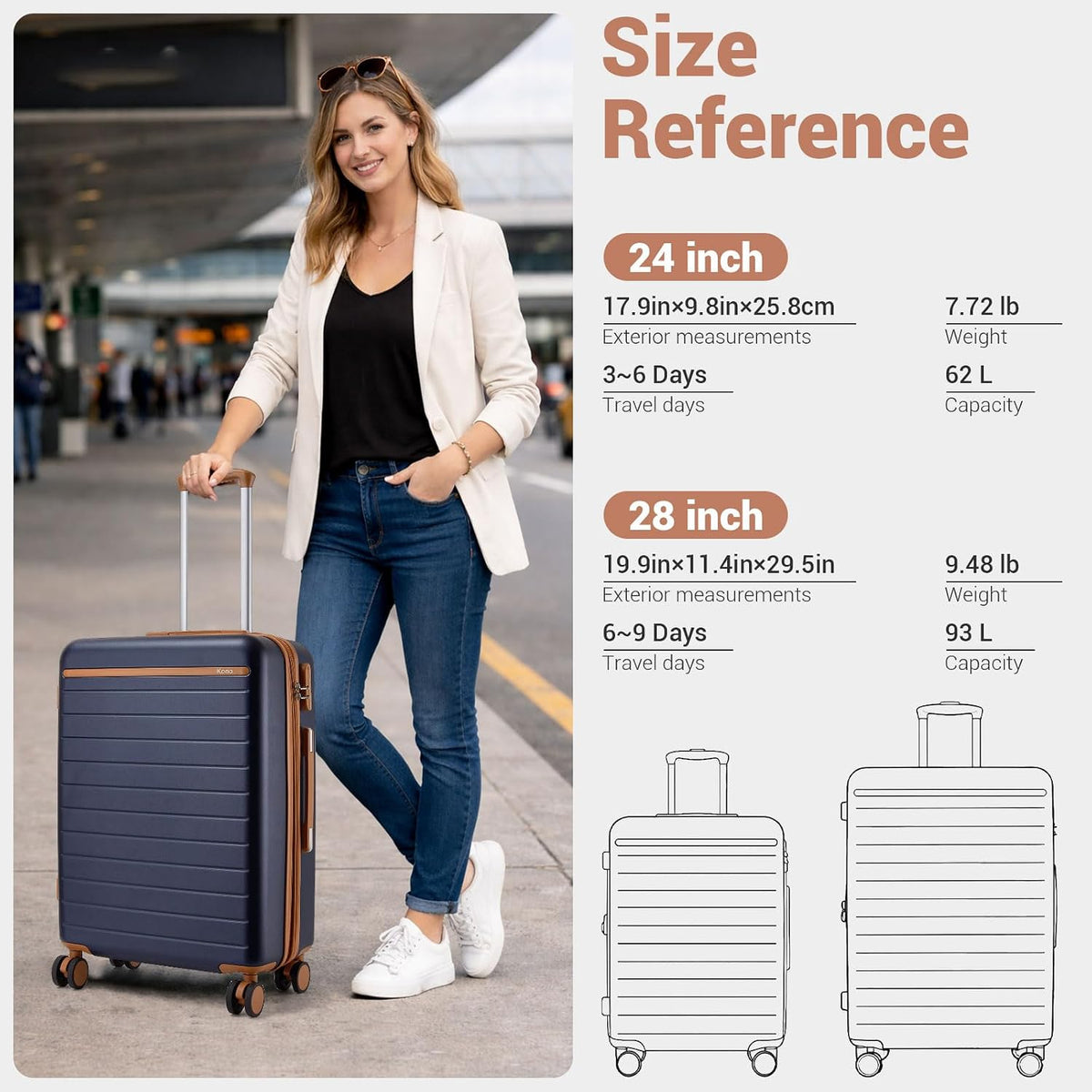Kono 2574 Suitcase – Checked-Large 28-Inch, Navy – Navy / Checked-Large 28-Inch – product detail
