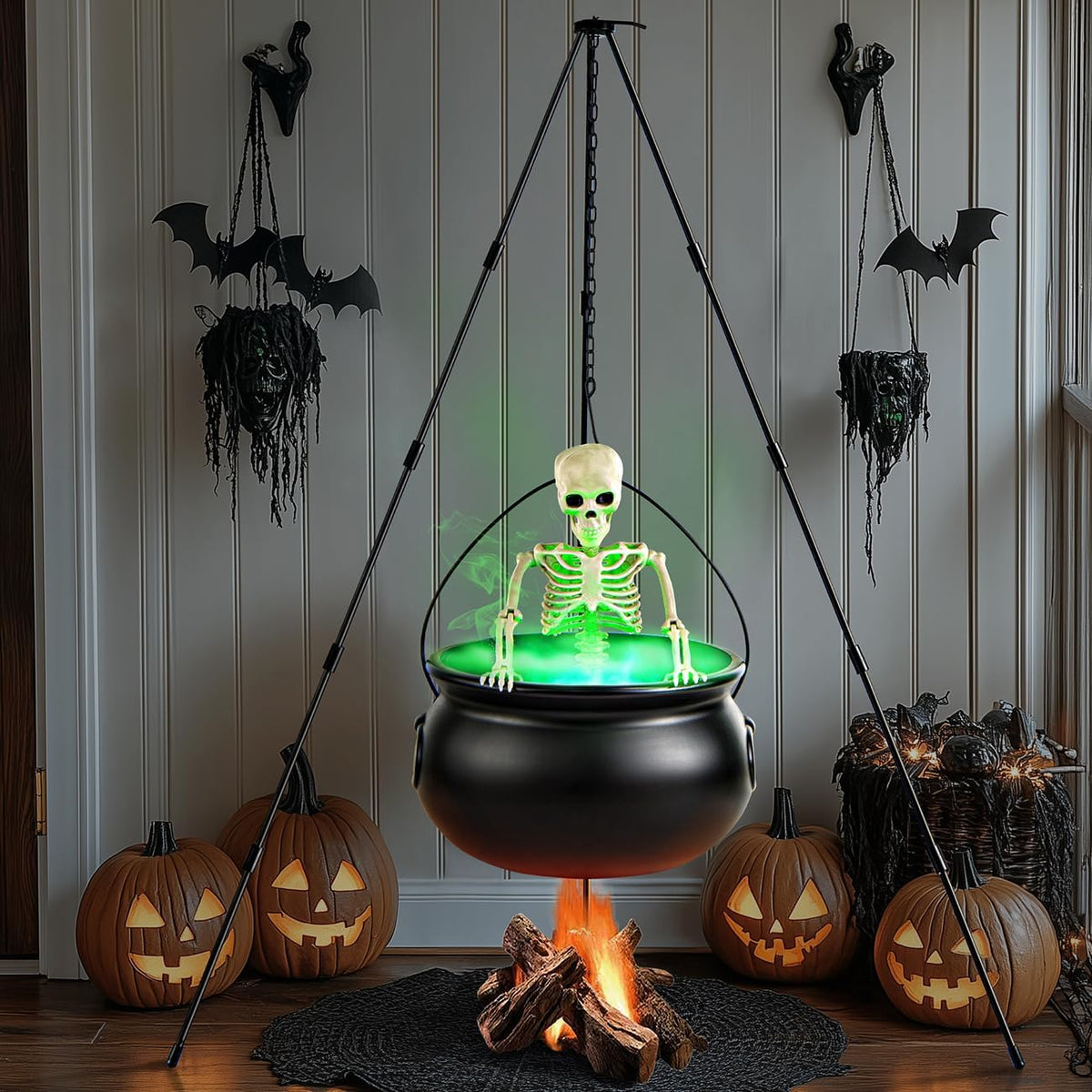 MEADIN M917 Halloween Cauldron, Tripod & Skeleton Display with Mist Maker – 52 inches, Black – Black / 52 inches – product detail