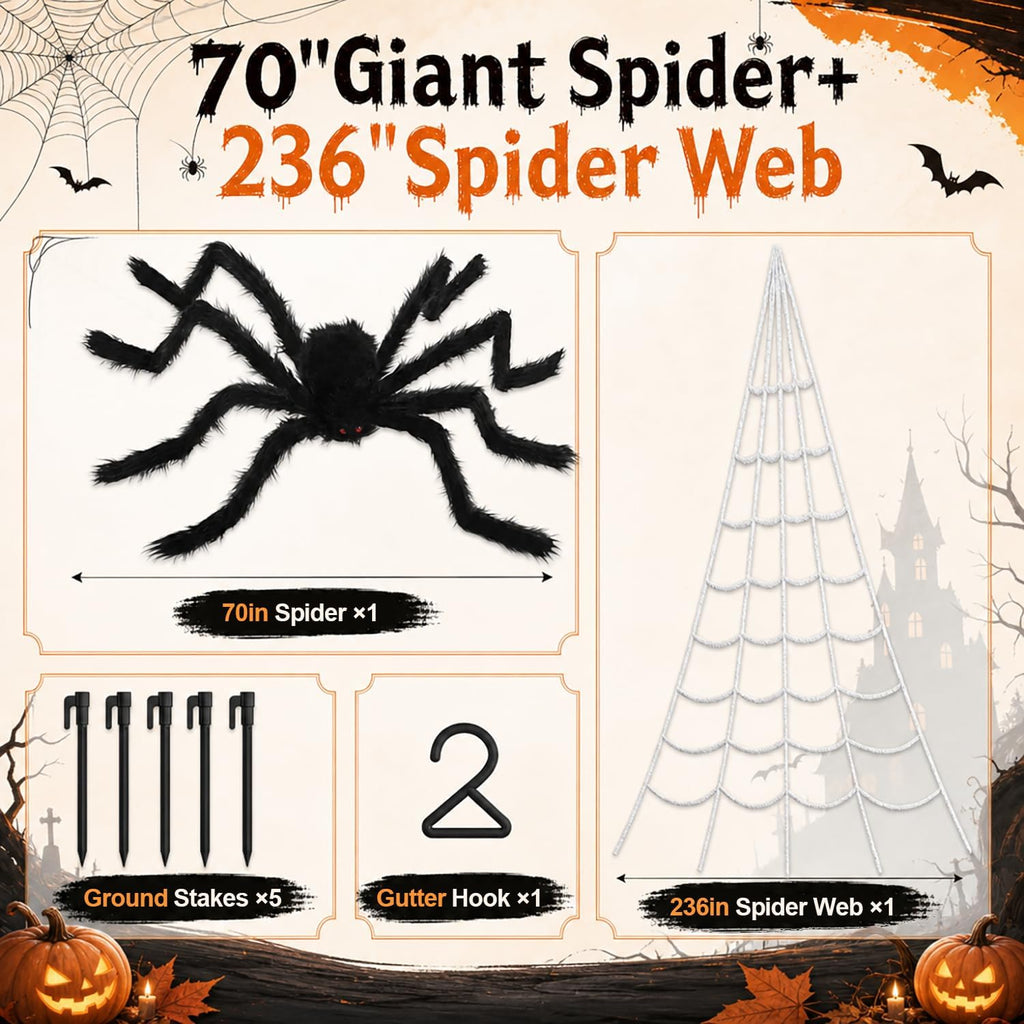 Land Guard WSJ-SJWZZ 236-Inch Halloween Web & 70-Inch Spider Set – 236 inches, White, Black – 236 inches / White, Black – product detail