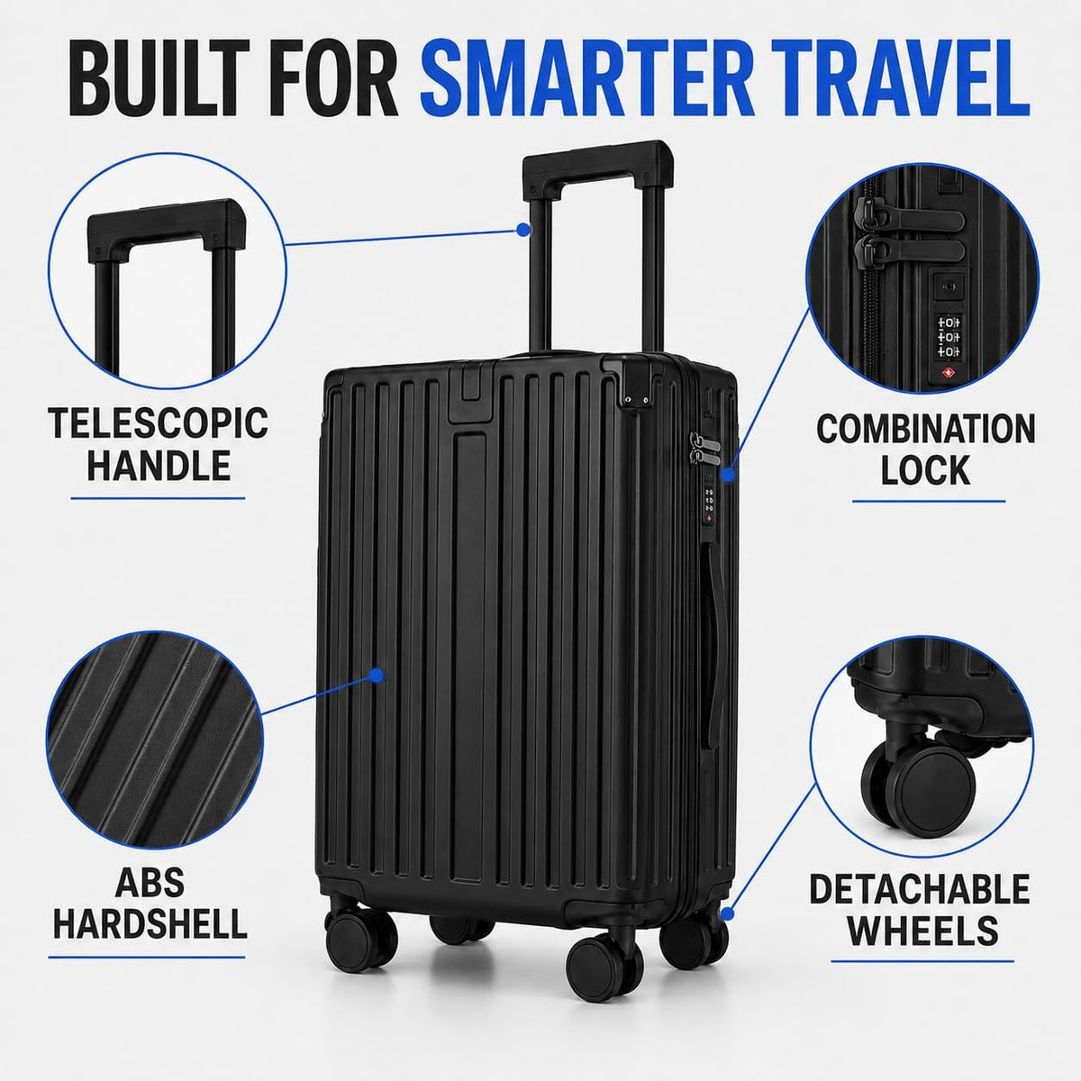 S.Leovay W5271P499184 Luggage Set – 20+24+28Inch, Black – Black / 20+24+28Inch – product detail