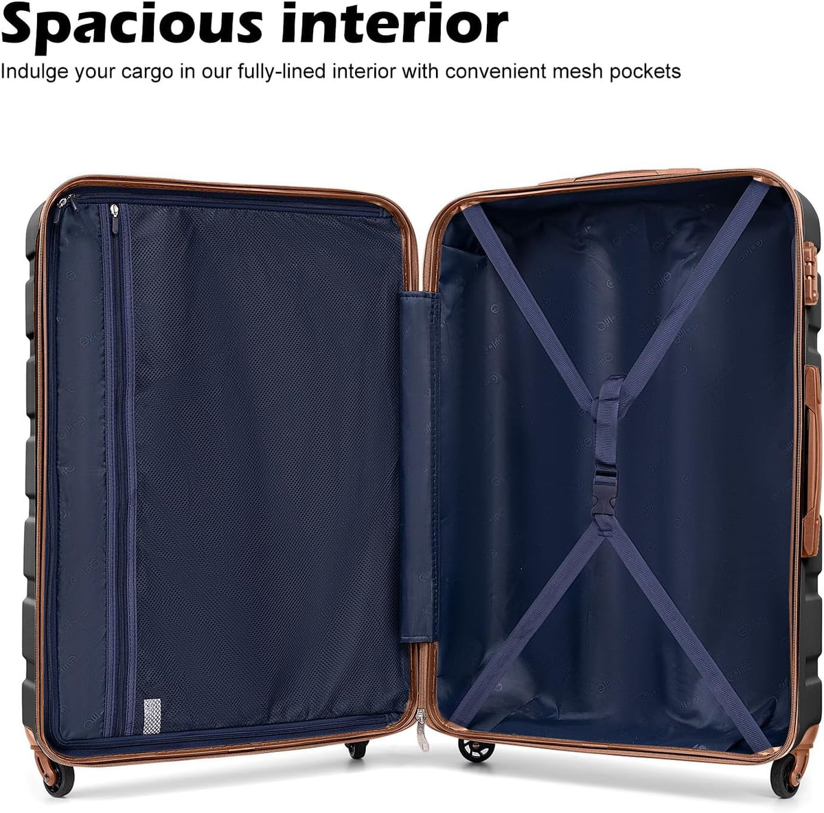 Coolife YD000013 Hardside Luggage Set – 3 Piece Set (20/24/28in), Apricot Black – product detail