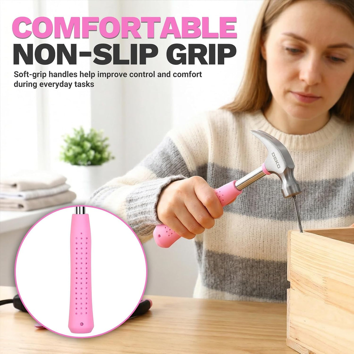 DEKOPRO DKMHTK086BMC-Pink 86-Piece Household Hand Tool Kit – Pink – product detail