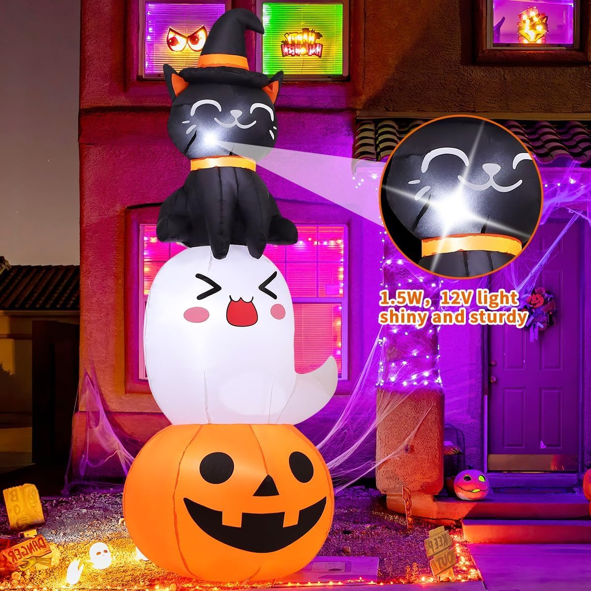 COMIN 69621 6-Foot Halloween Pumpkin & Ghost & Cat Inflatable – Multicolor – product detail