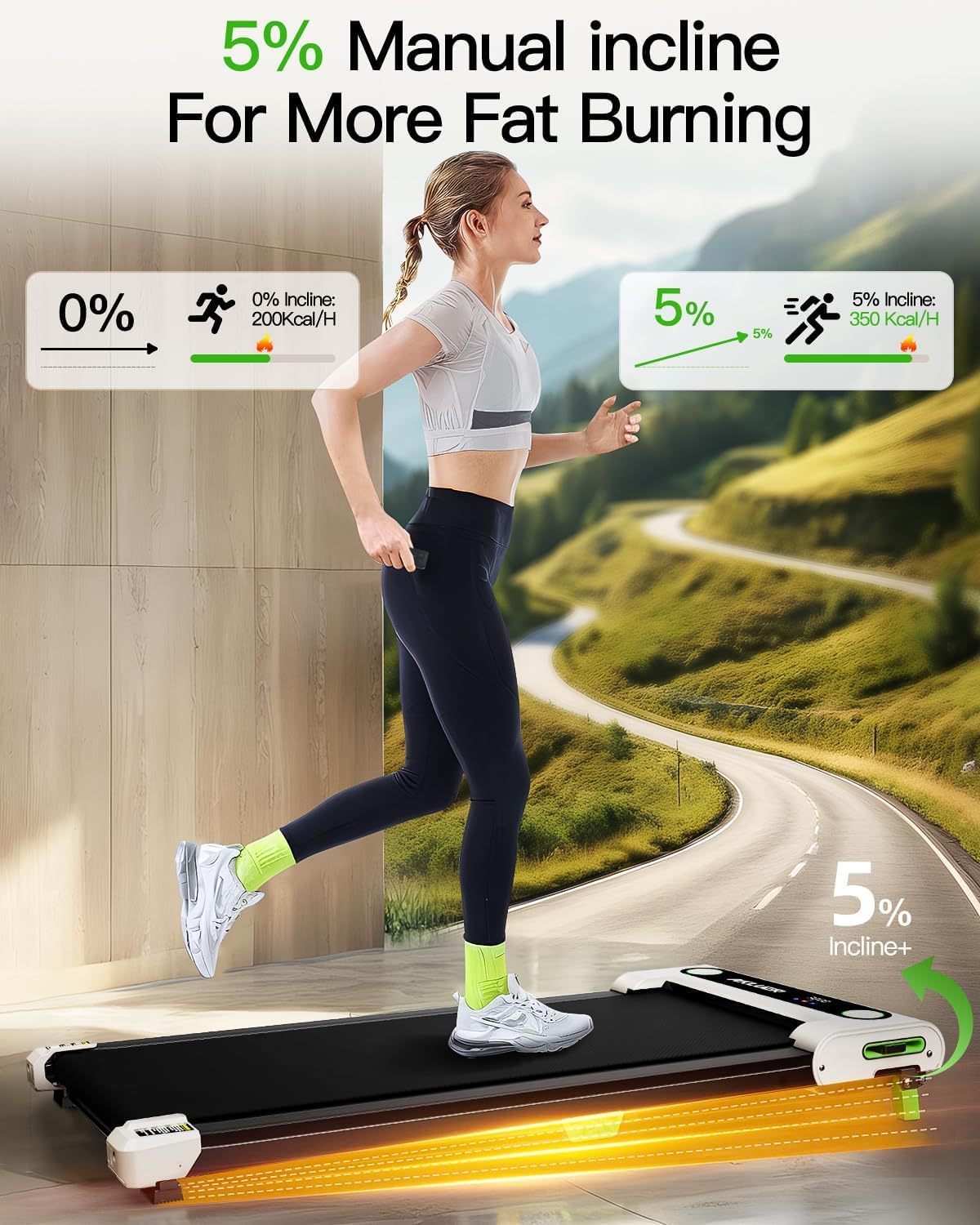 AKLUER 480L-A Under-Desk Walking Treadmill, Light Black or Soft White