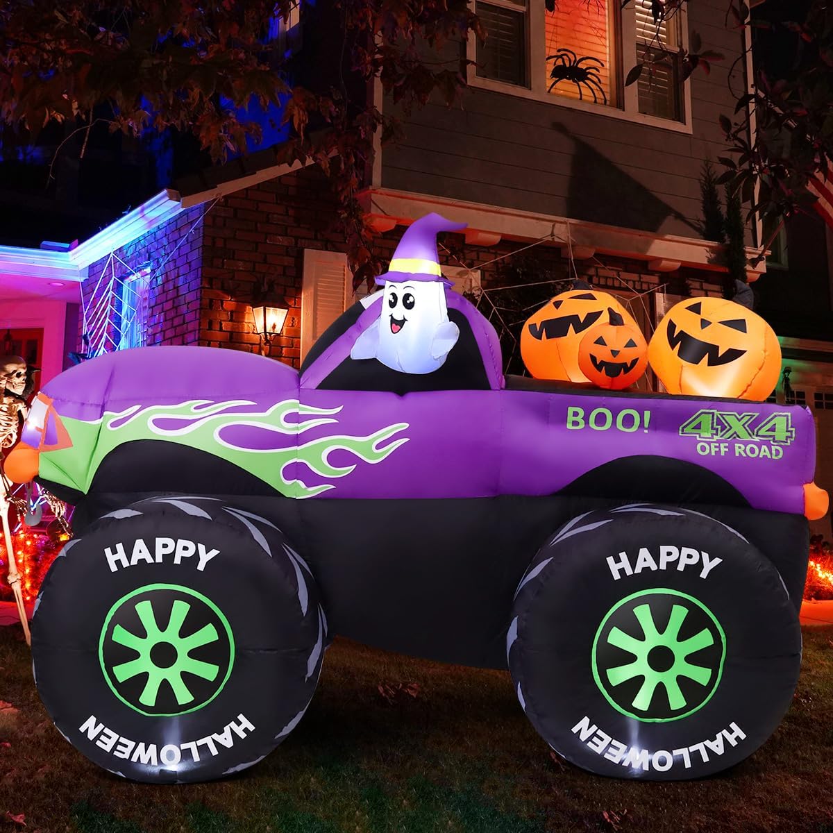 GOOSH 69469 8-Foot Halloween Monster Truck & Ghost & Pumpkin Inflatable – Purple – product detail