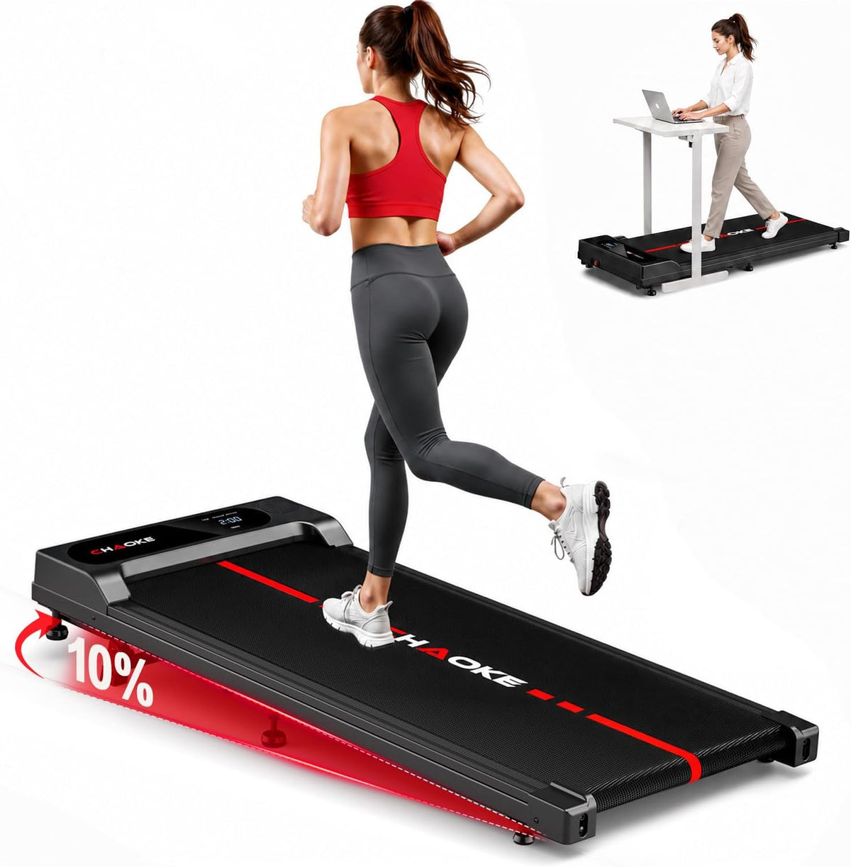 CHAOKE Under-Desk Walking Treadmill – Black-Red