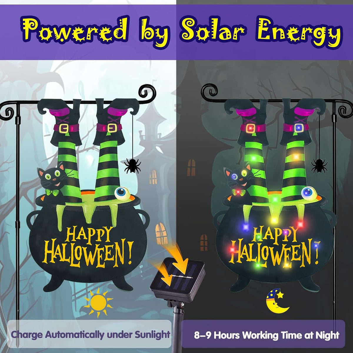 FLAGMESAGE 01 Solar-Lighted Halloween Witch Feet Garden Flag – 12x18 Inch, Witch Feet-Multi Colored-12x18 – Witch Feet-Multi Colored-12x18 / 12x18 Inch – product detail