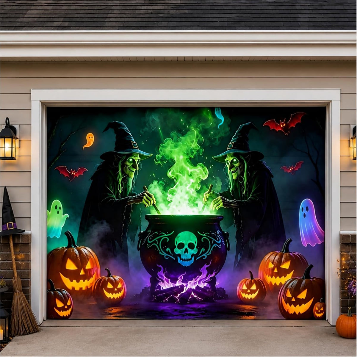 Allotall Halloween Garage Door Banner, Multiple Designs, 8 × 7 or 16 × 7 ft