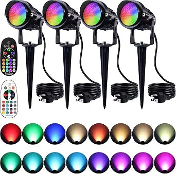 SUNVIE RR62JGOEX8 12W RGBW LED Outdoor Spotlights – 4 Pack, Black