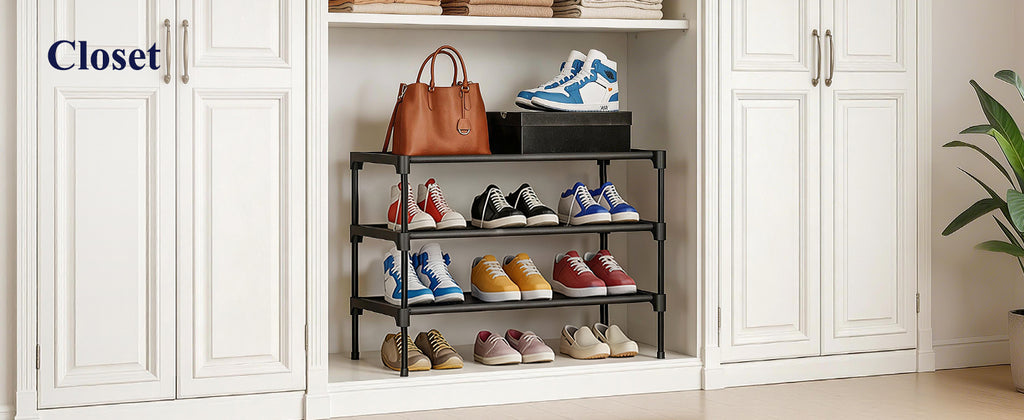 Kitsure Three-Tier Shoe Rack, Black, 27.5 in