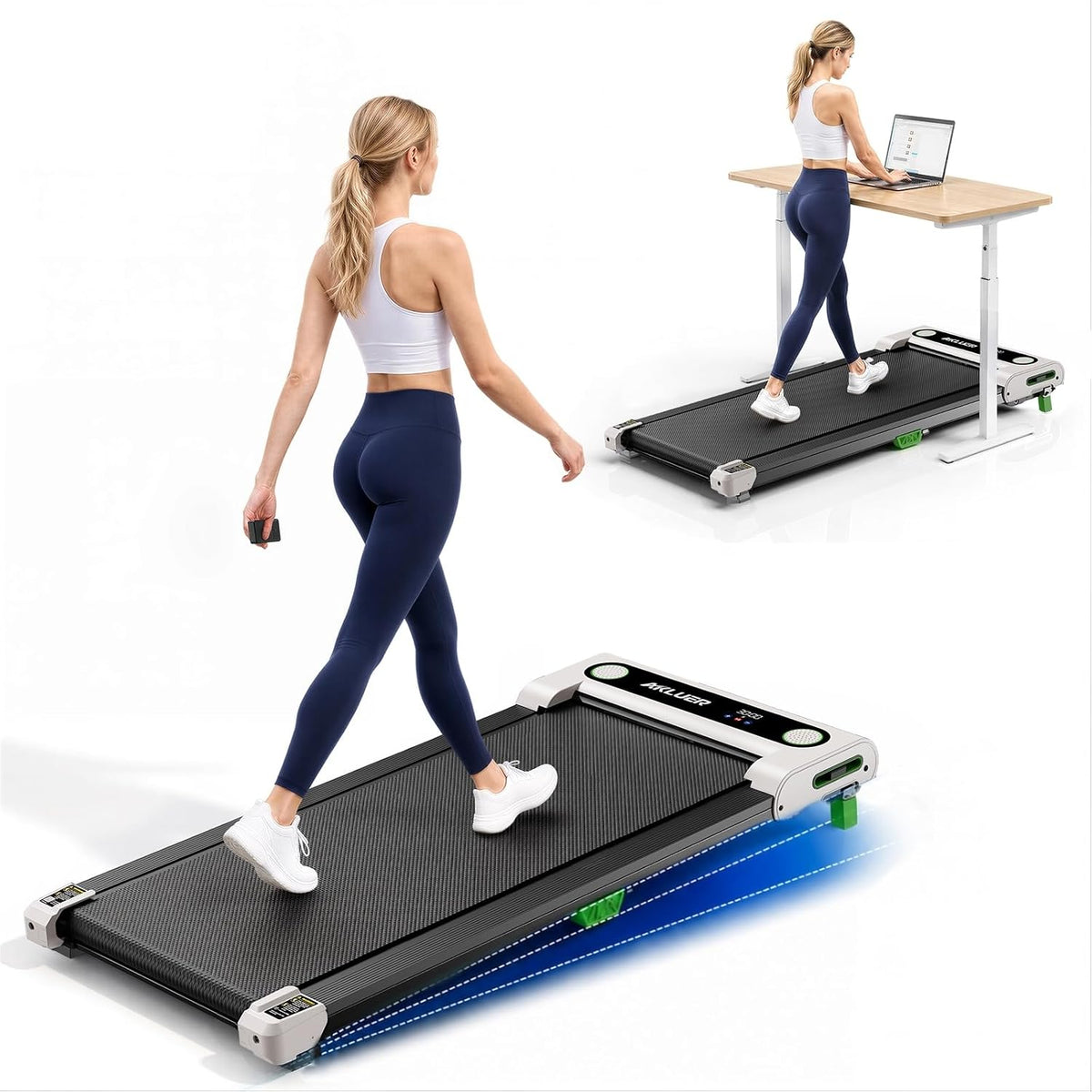 AKLUER 480L-A Under-Desk Walking Treadmill, Light Black or Soft White