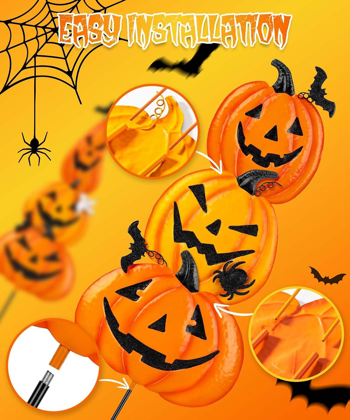 Beterzack 628NGDC 2-Set Stackable Metal Pumpkin Yard Stakes – Halloween yard signs – 2 Pack Stacked Pumpkins / Halloween yard signs – product detail