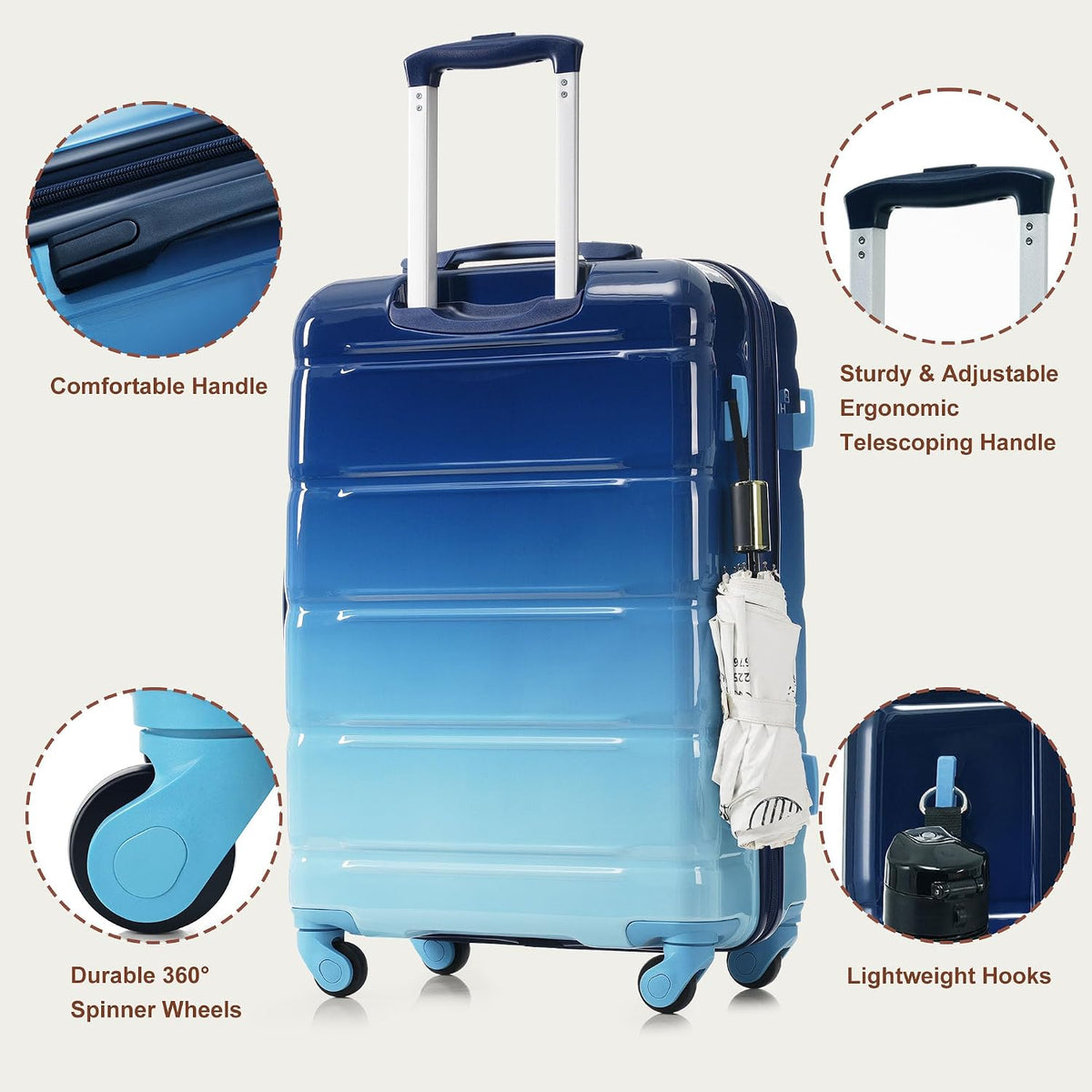 Merax LQ-1-PP315680AAN Hardside Luggage Set – 20/24/28 Inch, navy(horizontal stripe) – navy(horizontal stripe) / 20/24/28 Inch – product detail