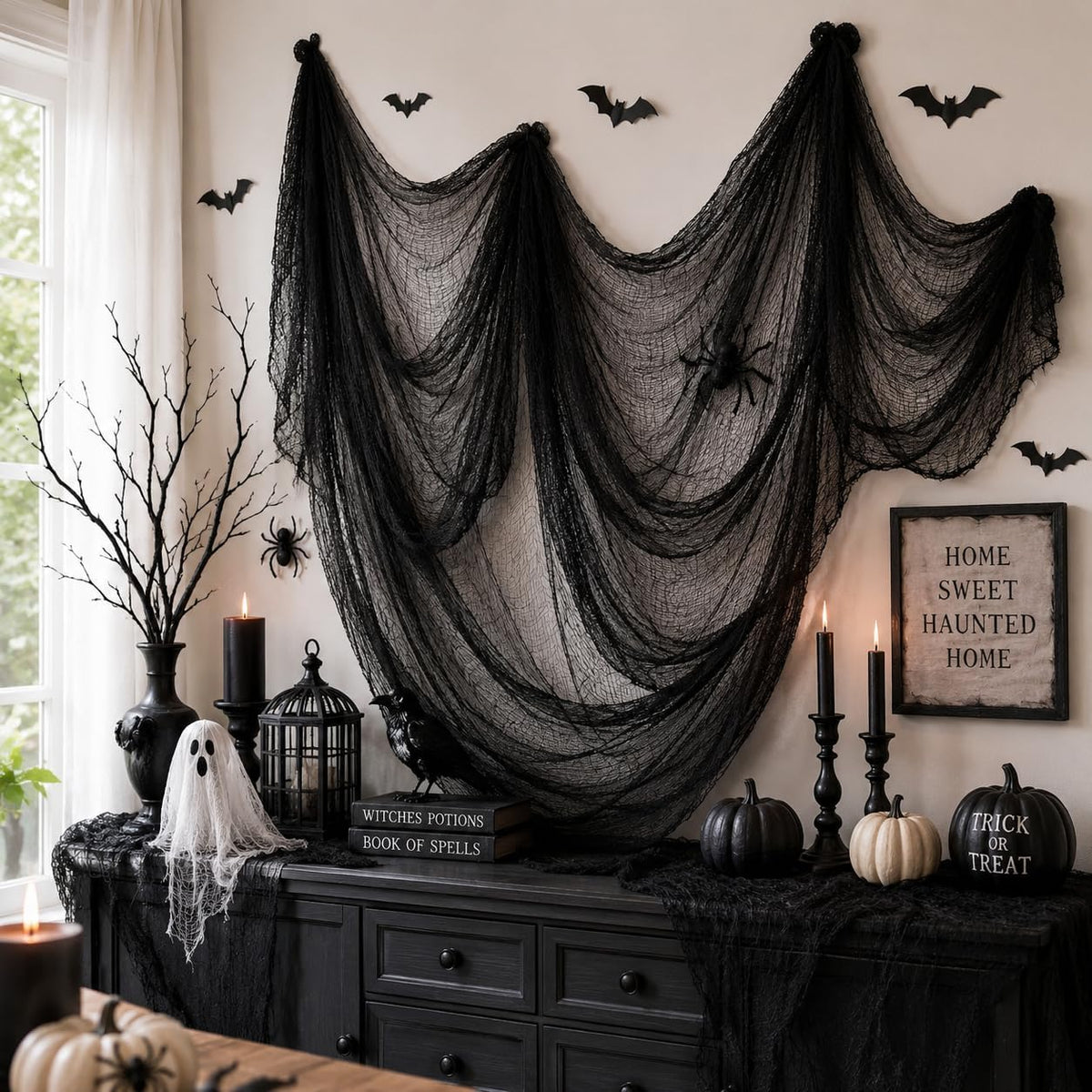 Qtisky 5-Piece Halloween Gauze Decorating Cloth Set – 72 x 30 inches, black – black / 72 x 30 inches – product detail
