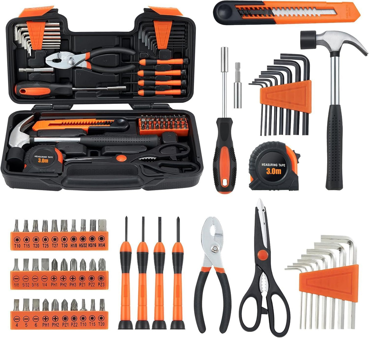 MARTCOLOR 58-Piece Household Tool Kit with Case – Pink & Orange
