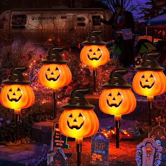 Awinking XMS049 6-Pack Solar Pumpkin Stake Lights – orange