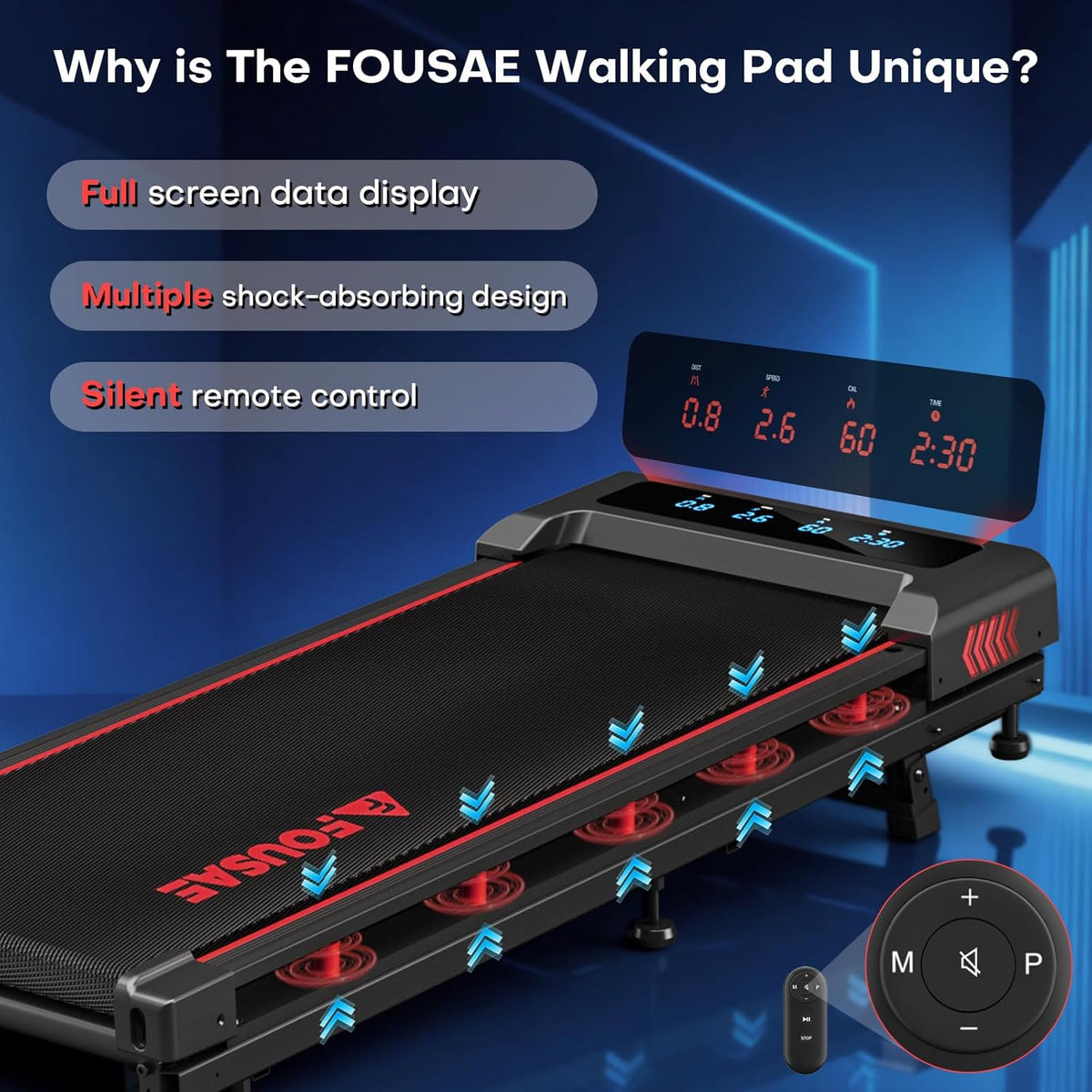 FOUSAE X381P Under-Desk Walking Treadmill – Black Red – product detail
