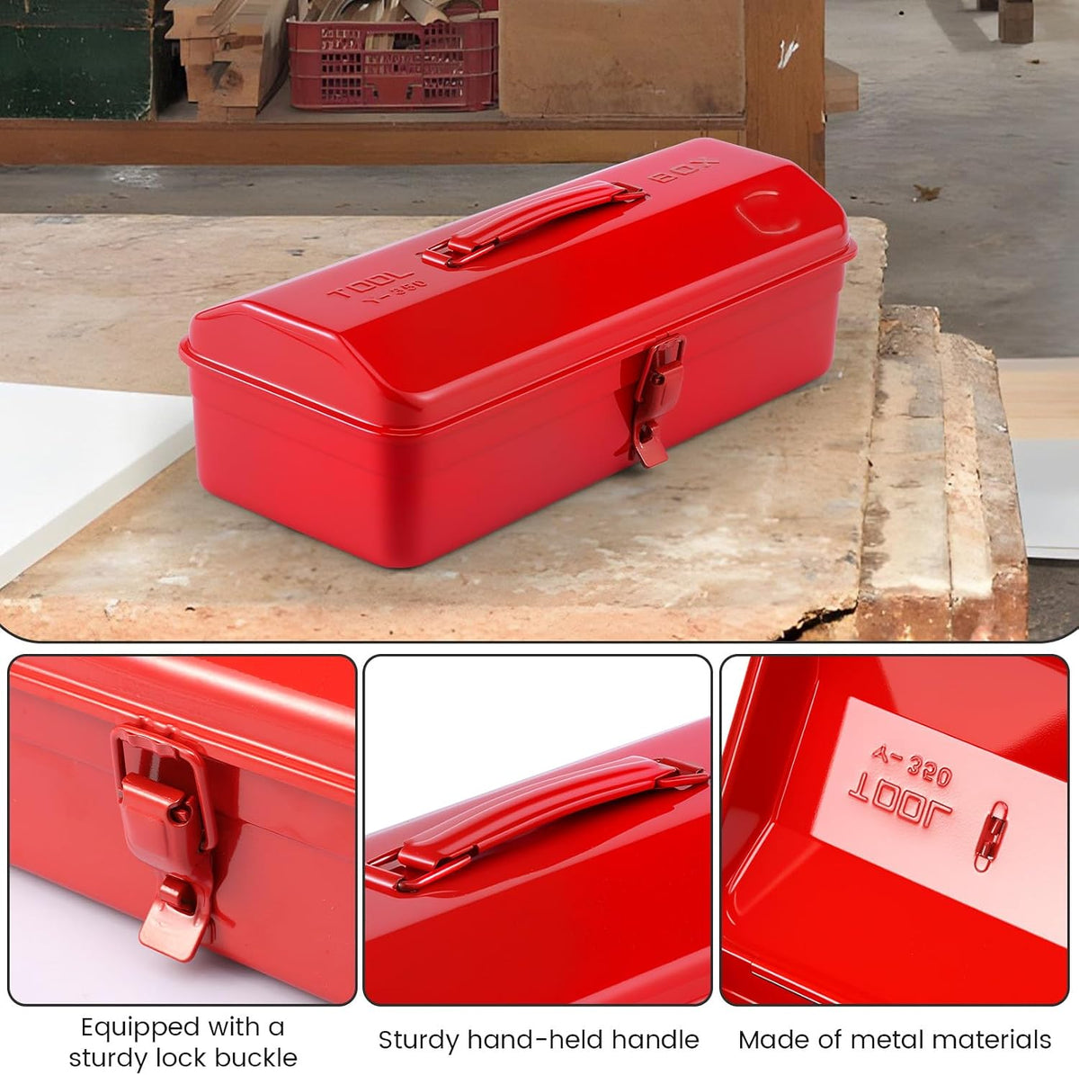 NEMTMCUA 15-Inch Metal Tool Box with Handle – Green, Blue & Red