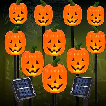 BRIGHTDECK 32137 Solar Halloween Pumpkin Stake Lights – 10-Pack
