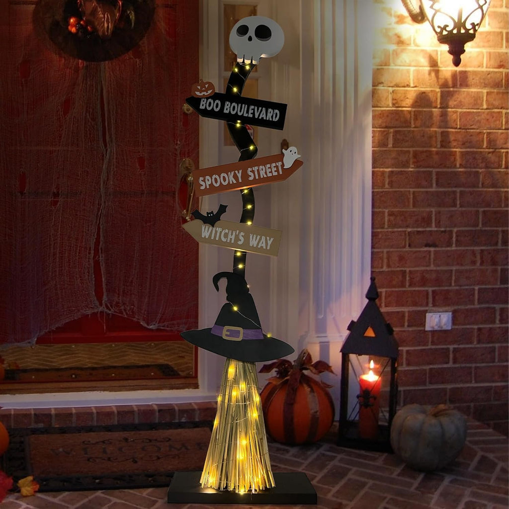 DAZONGE Lighted Wooden Halloween Witch Broom Decoration – black – product detail