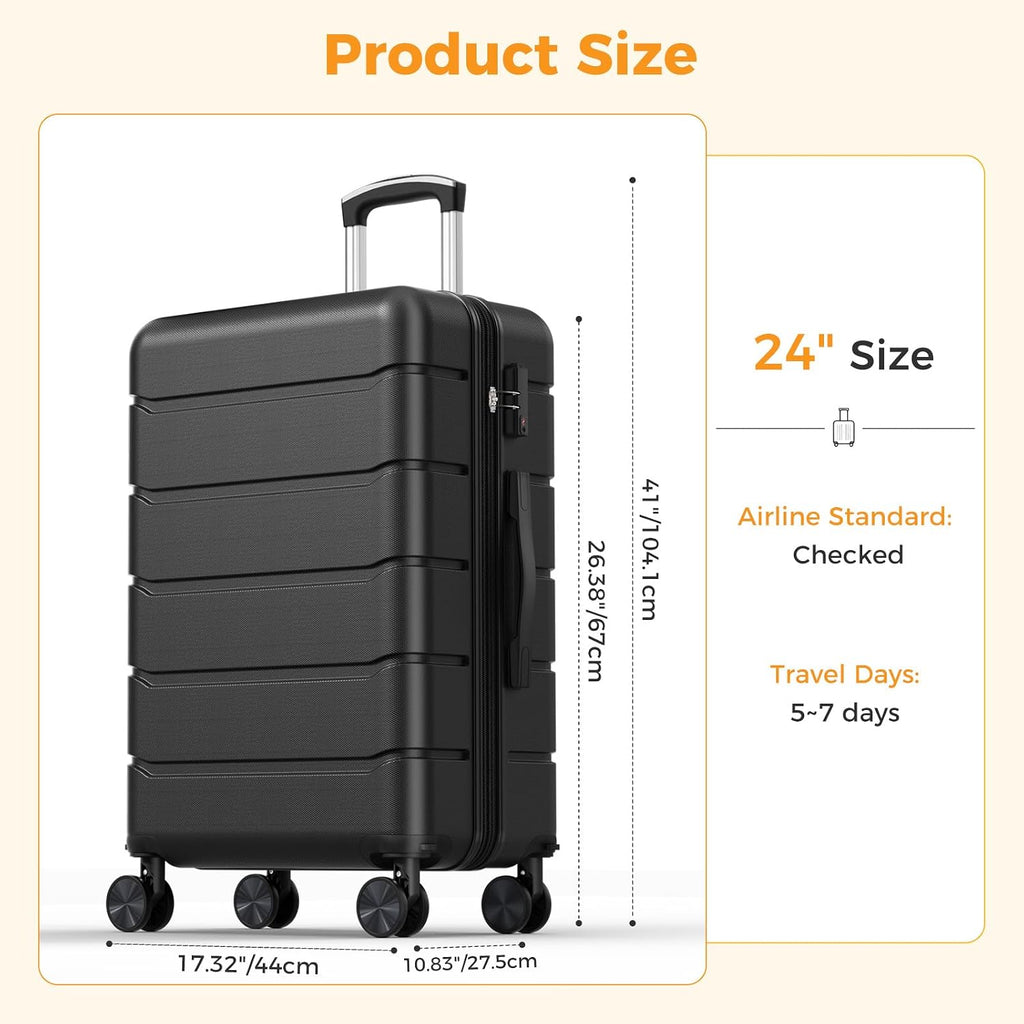 NEWBULIG NV2-2LG-24BK Hardside Suitcase – 24 Inch, Black – Black / 24 Inch – product detail