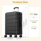 NEWBULIG NV2-2LG-24BK Hardside Suitcase – 24 Inch, Black – Black / 24 Inch – product detail