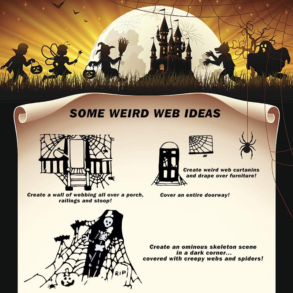 ZPISF MAX-002 Stretchable Halloween Spider Web with 150 Decorative Spiders – Extra Large, White – Extra Large / White – product detail