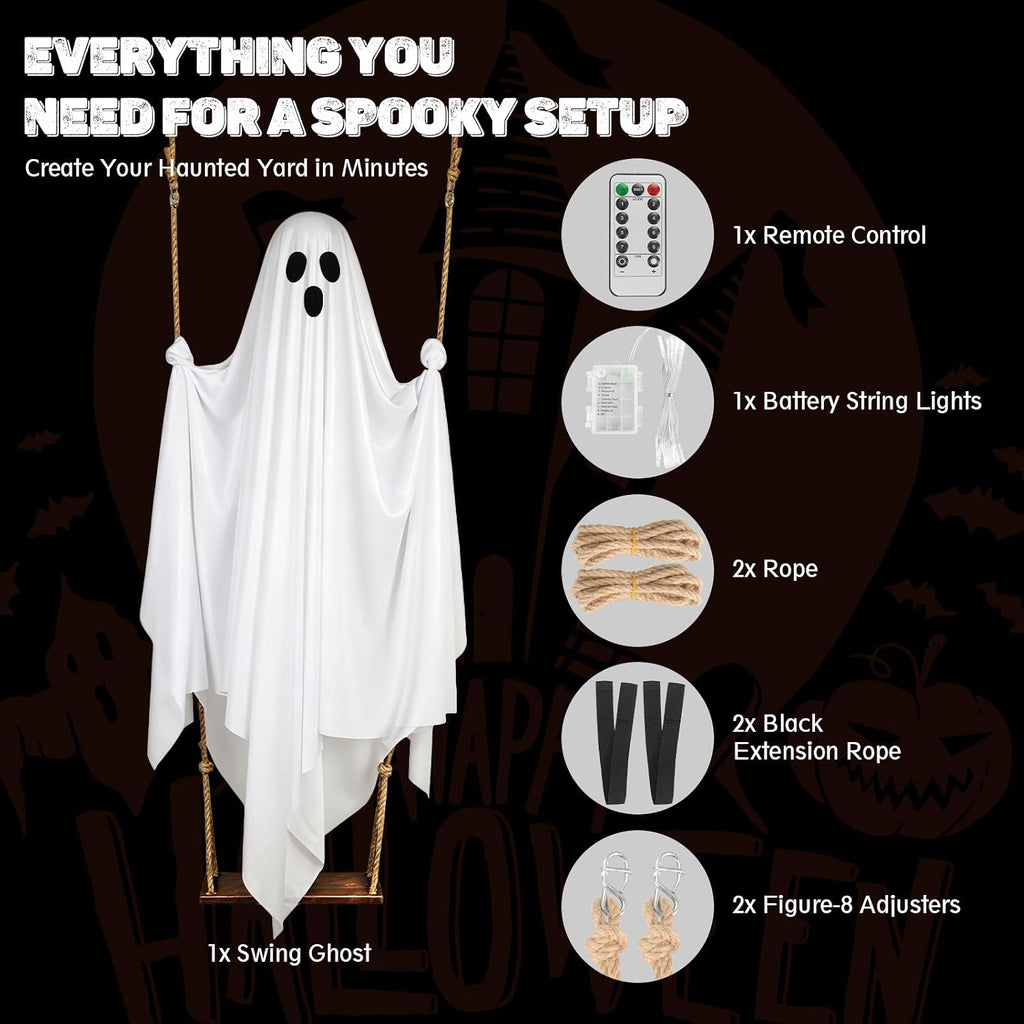 FairyGlim Lighted Halloween Swinging Ghost Decoration – White – product detail