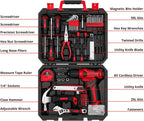 DEKOPRO 126-Piece Cordless Drill and Hand Tool Set – Red – product detail