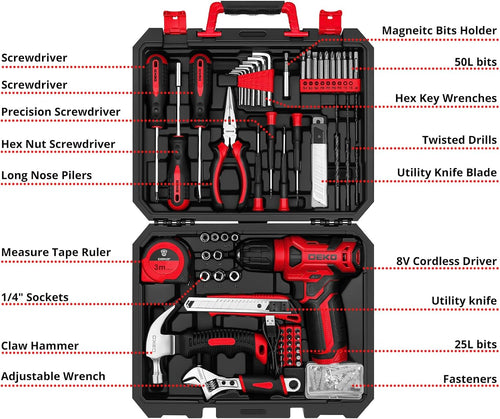 DEKOPRO Drill Set: 8V Cordless Drill, Home Tool Kit with 126 Piece Set · 2