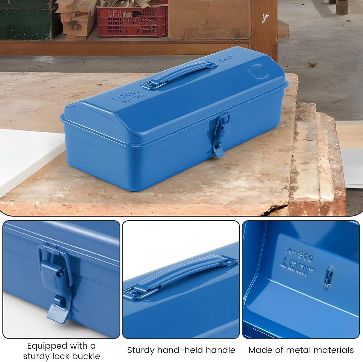 NEMTMCUA 15-Inch Metal Tool Box with Handle – Green, Blue & Red