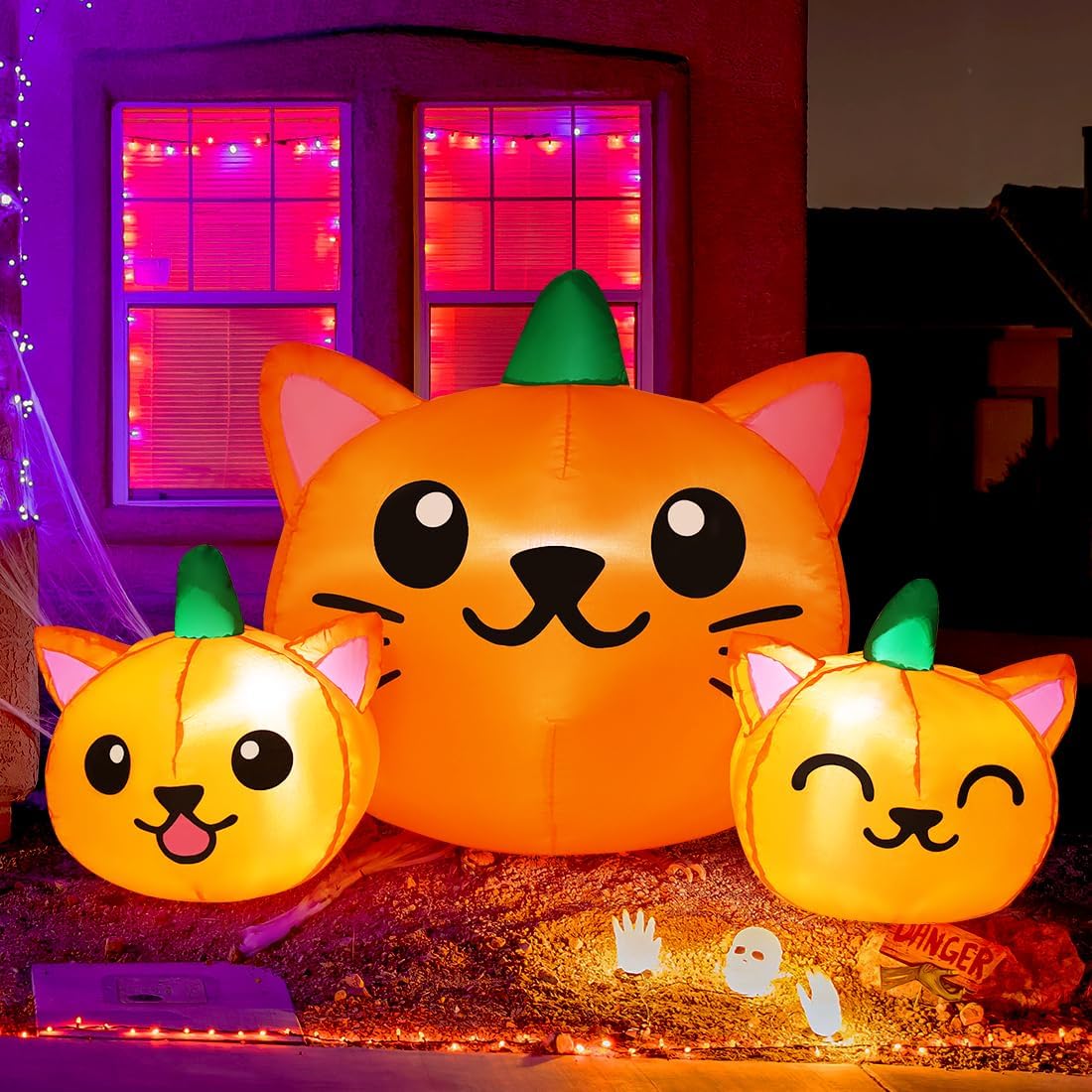 COMIN 69264 5-Foot Halloween Pumpkin & Cat Inflatable – Green, Orange – product detail