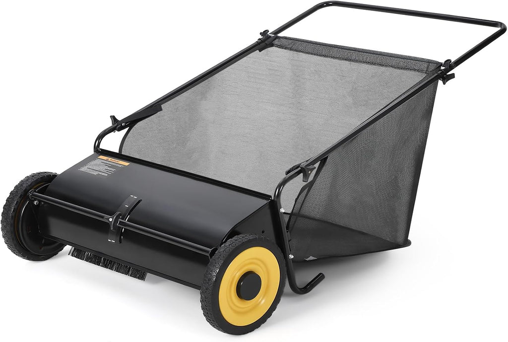 GAOMON 26-Inch Push Lawn Sweeper, Grass, Lawn and Leaf Cleanup Collector with Large 7 cu. ft. Hopper Bag, and Dual Spinning Brushes, Black · 1