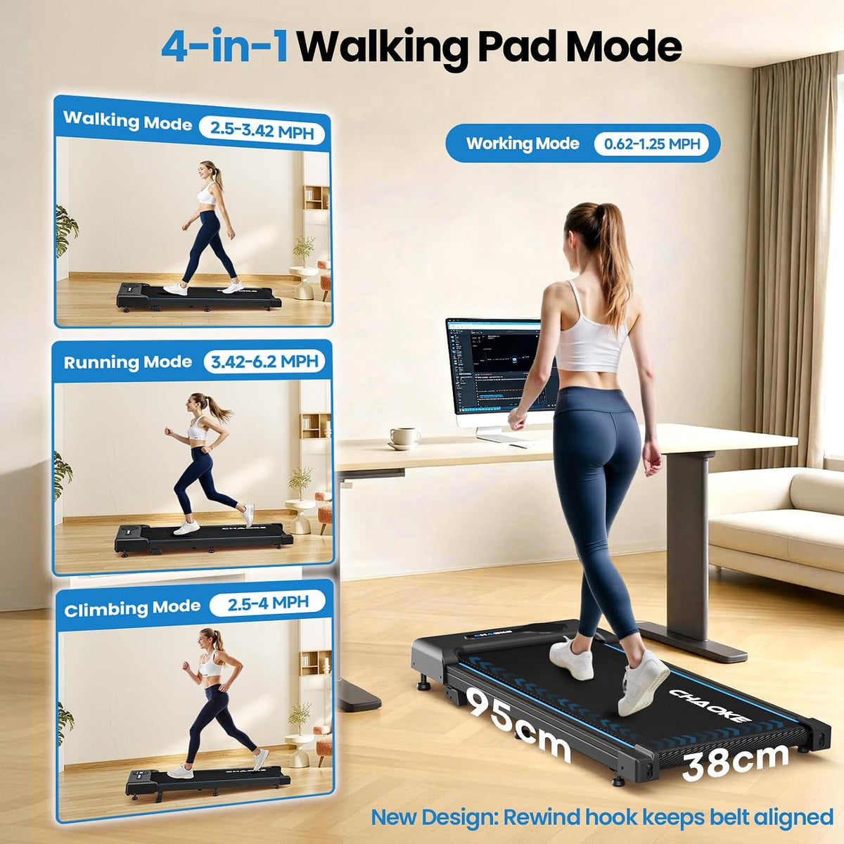 CHAOKE Under-Desk Walking Treadmill – Blue – product detail