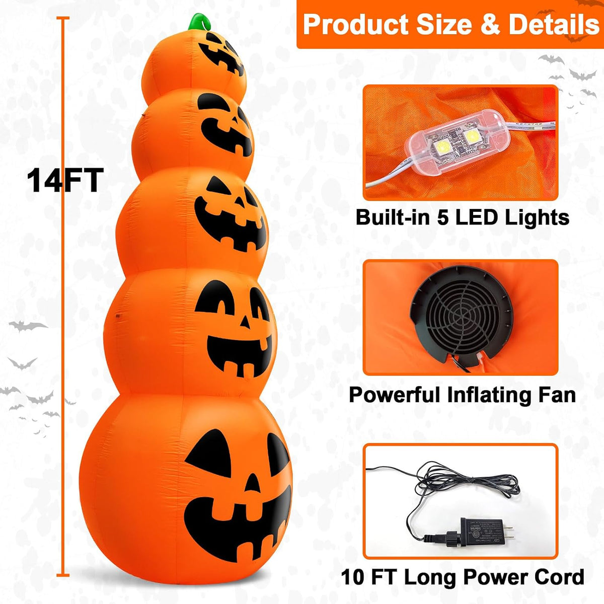 TURNMEON RH-120-2000U4-1 14-Foot Halloween Stacked Pumpkins Inflatable – Multicolor – product detail