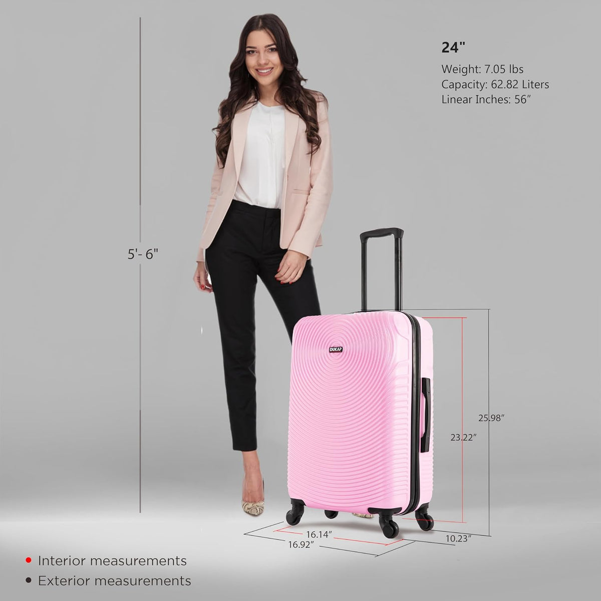 DUKAP DKINC00M-PNK Hardside Suitcase – 24 Inch, Pink – Pink / 24 Inch – product detail