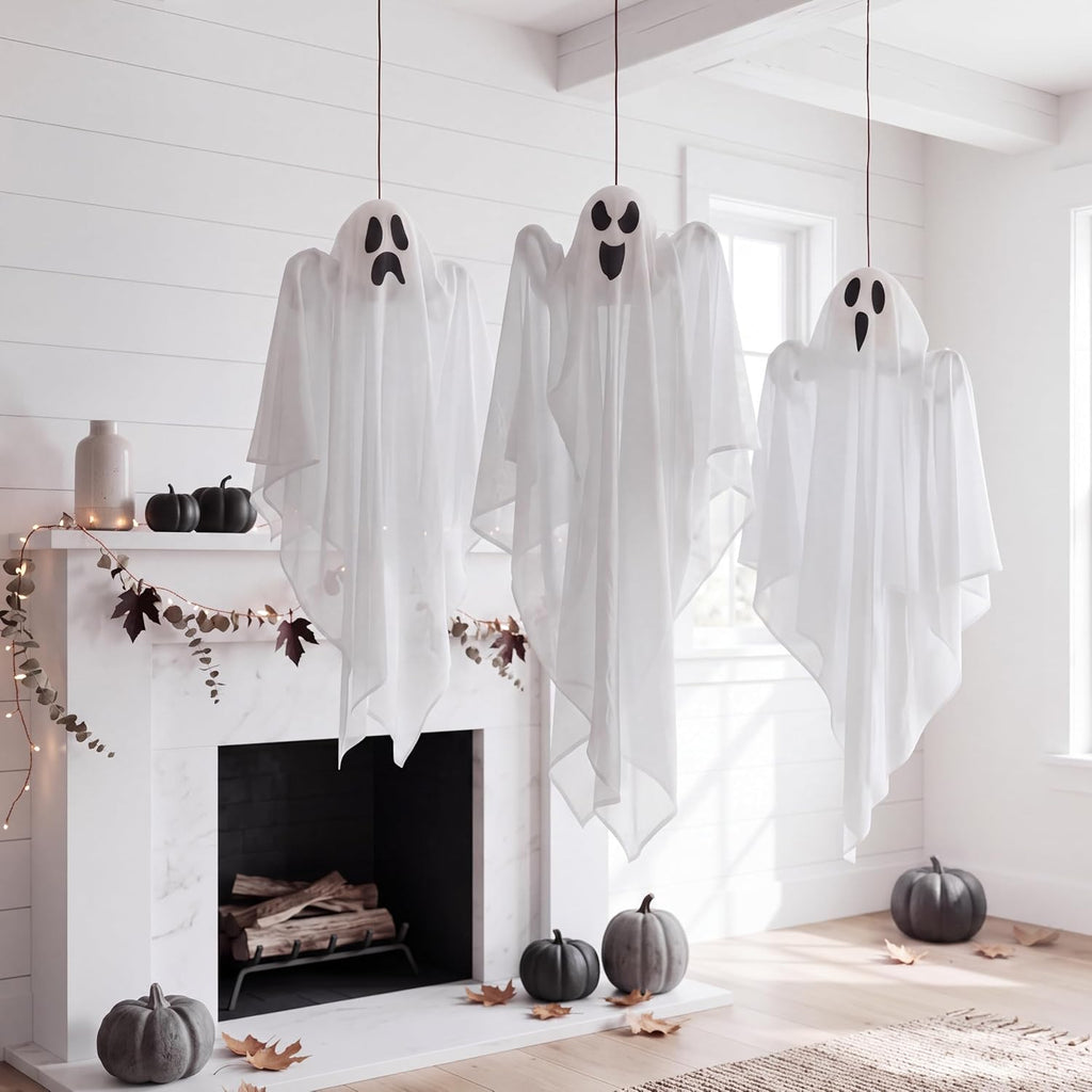 JOYIN 10543 3-Pack 27.5-Inch Hanging Halloween Ghost Decorations – white – product detail