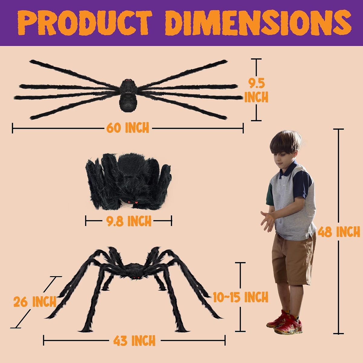 JOYIN 10871 2-Pack Hairy Halloween Spider Decorations – 59inch, Black – 59inch / Black – product detail