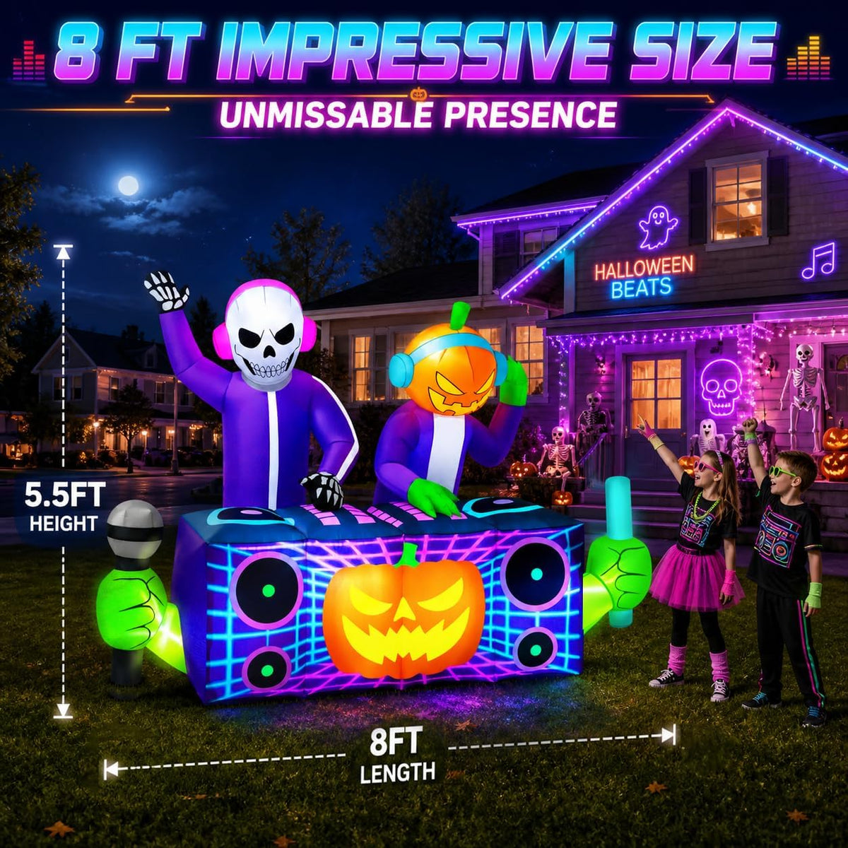 zukakii QM-WS-032 8-Foot Halloween Skeleton & Pumpkin & Ghost Inflatable – Purple – product detail